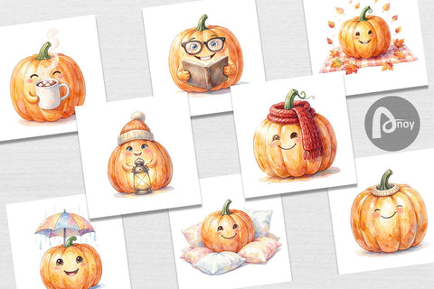 Digital Paper Watercolor Cozy Fall Lifestyle Pumpkin Digital Pattern artnoy 