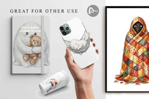 Digital Paper Watercolor Cozy Nightcap Sleepy Ghost Digital Pattern artnoy 