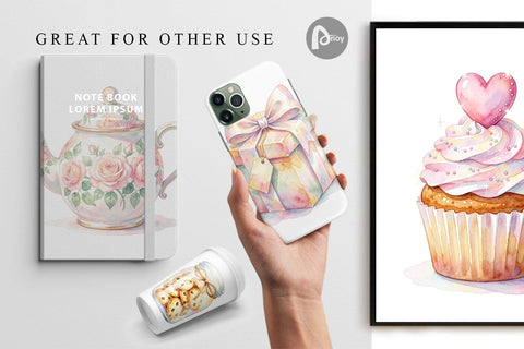 Digital Paper Watercolor Cozy Tea Time Mom Brunch Digital Pattern artnoy 