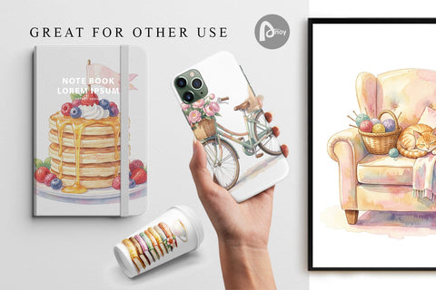 Digital Paper Watercolor Cozy Tea Time Mom Lifestyle Digital Pattern artnoy 