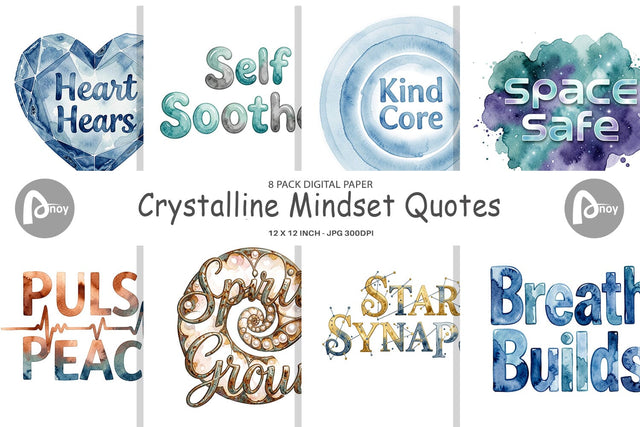 Digital Paper Watercolor Crystalline Mindset Quotes Digital Pattern artnoy 