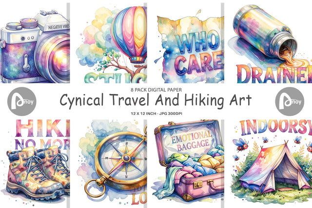 Digital Paper Watercolor Cynical Travel And Hiking Art Digital Pattern artnoy 