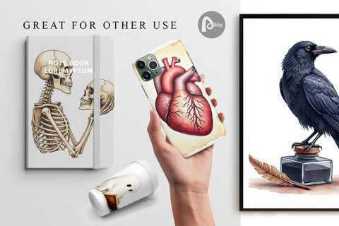 Digital Paper Watercolor Dark Academia Creatures Digital Pattern artnoy 