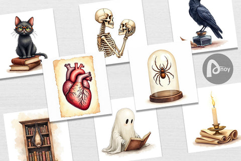 Digital Paper Watercolor Dark Academia Creatures Digital Pattern artnoy 