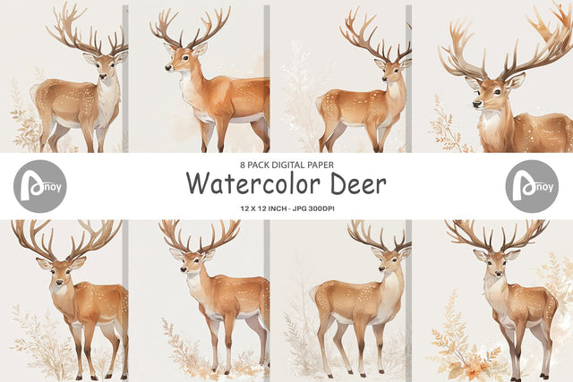 Digital Paper Watercolor Deer Digital Pattern artnoy 