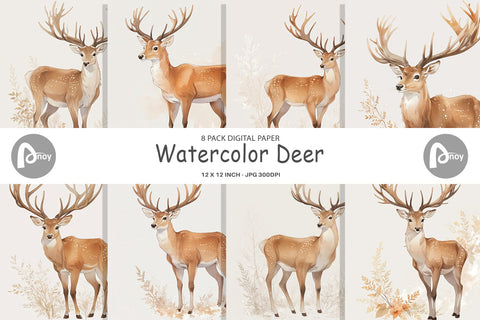 Digital Paper Watercolor Deer Digital Pattern artnoy 