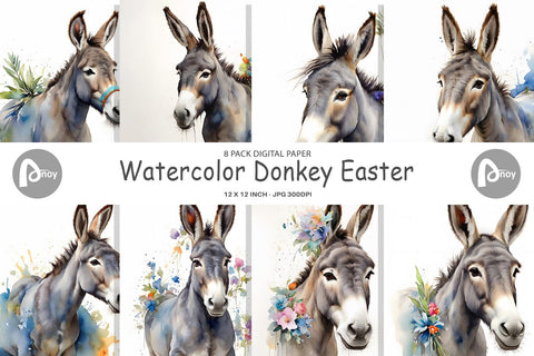Digital Paper Watercolor Donkey Easter Digital Pattern artnoy 