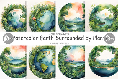 Digital Paper Watercolor Earth Plants Digital Pattern artnoy 