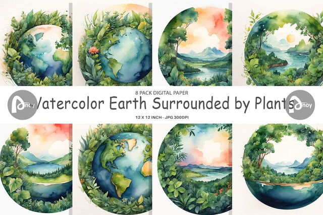 Digital Paper Watercolor Earth Plants Digital Pattern artnoy 