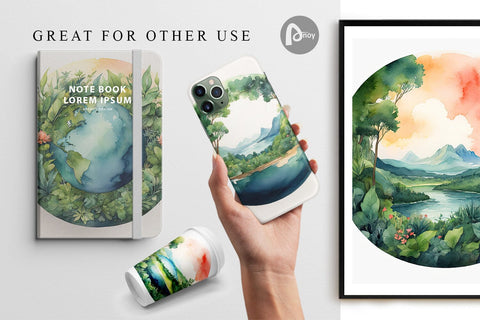 Digital Paper Watercolor Earth Plants Digital Pattern artnoy 