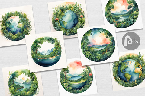 Digital Paper Watercolor Earth Plants Digital Pattern artnoy 