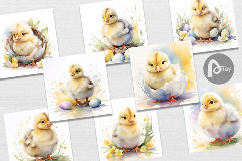 Digital Paper Watercolor Easter Chick Digital Pattern artnoy 