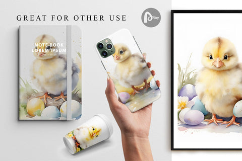 Digital Paper Watercolor Easter Chick Digital Pattern artnoy 