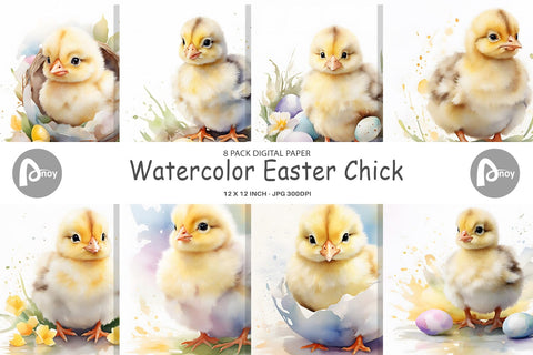 Digital Paper Watercolor Easter Chick Digital Pattern artnoy 