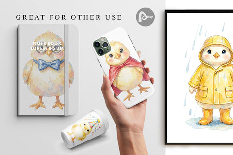 Digital Paper Watercolor Easter Chick Dress Up Art Digital Pattern artnoy 