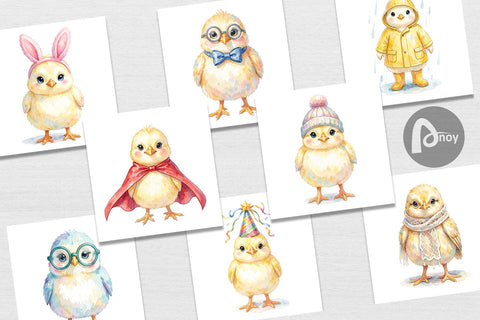 Digital Paper Watercolor Easter Chick Dress Up Art Digital Pattern artnoy 
