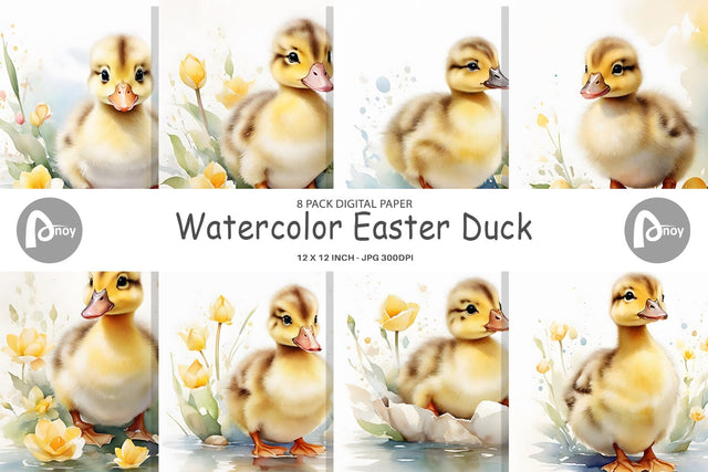 Digital Paper Watercolor Easter Duck Digital Pattern artnoy 