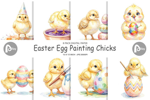 Digital Paper Watercolor Easter Egg Painting Chicks Digital Pattern artnoy 