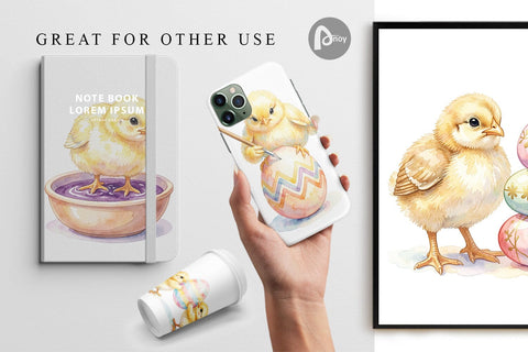 Digital Paper Watercolor Easter Egg Painting Chicks Digital Pattern artnoy 