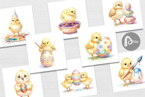 Digital Paper Watercolor Easter Egg Painting Chicks Digital Pattern artnoy 
