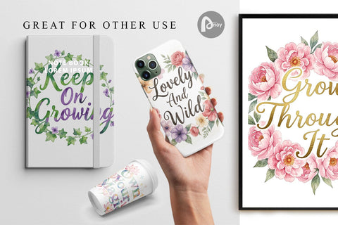 Digital Paper Watercolor Elegant Floral Affirmations Quote Digital Pattern artnoy 