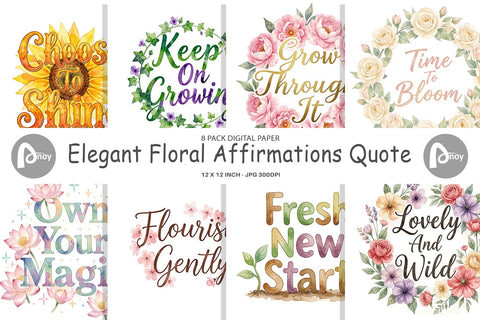 Digital Paper Watercolor Elegant Floral Affirmations Quote Digital Pattern artnoy 