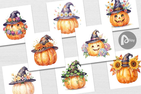Digital Paper Watercolor Enchanted Floral Witch Hat Digital Pattern artnoy 