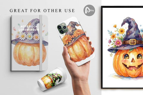Digital Paper Watercolor Enchanted Floral Witch Hat Digital Pattern artnoy 