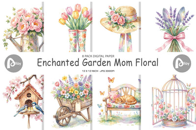 Digital Paper Watercolor Enchanted Garden Mom Floral Digital Pattern artnoy 