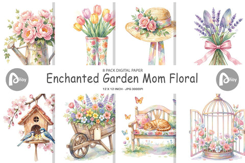 Digital Paper Watercolor Enchanted Garden Mom Floral Digital Pattern artnoy 