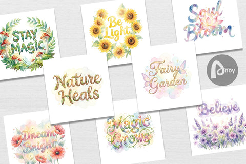 Digital Paper Watercolor Enchanted Magic Flower Quote Digital Pattern artnoy 