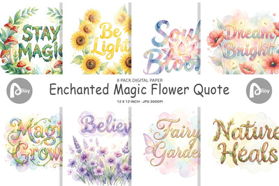 Digital Paper Watercolor Enchanted Magic Flower Quote Digital Pattern artnoy 