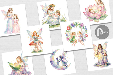 Digital Paper Watercolor Fairy Mom And Baby Fantasy Digital Pattern artnoy 