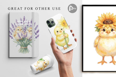 Digital Paper Watercolor Floral Easter Chick Art Digital Pattern artnoy 