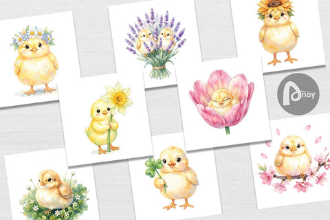 Digital Paper Watercolor Floral Easter Chick Art Digital Pattern artnoy 