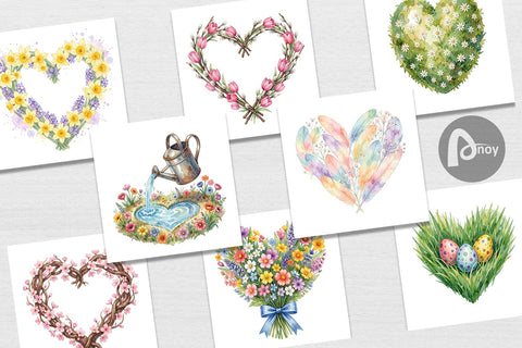 Digital Paper Watercolor Floral Easter Heart Wreath Digital Pattern artnoy 