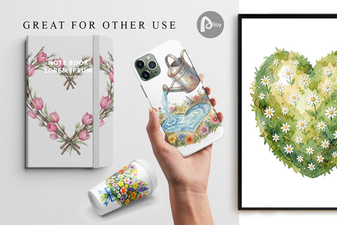 Digital Paper Watercolor Floral Easter Heart Wreath Digital Pattern artnoy 