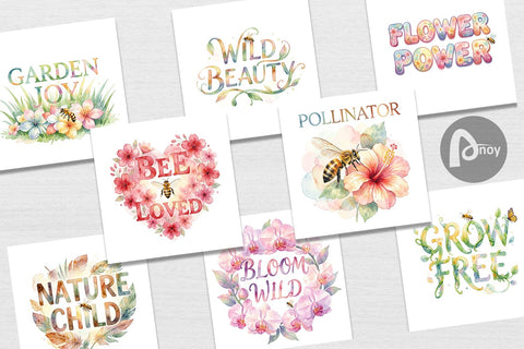 Digital Paper Watercolor Floral Meadow Bee Quotes Digital Pattern artnoy 