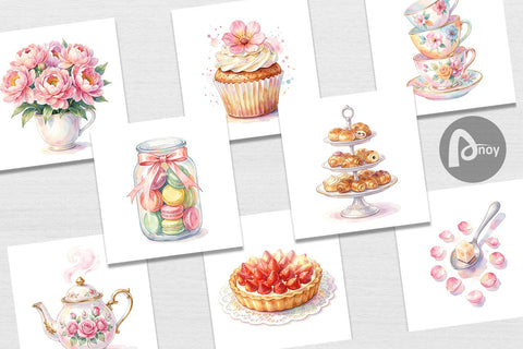 Digital Paper Watercolor Floral Mother Day Tea Digital Pattern artnoy 