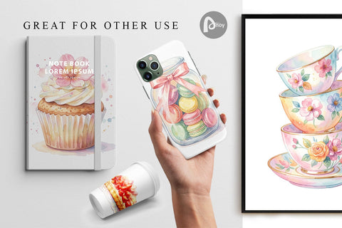 Digital Paper Watercolor Floral Mother Day Tea Digital Pattern artnoy 