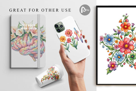 Digital Paper Watercolor Floral Retro Medical Anatomy Digital Pattern artnoy 