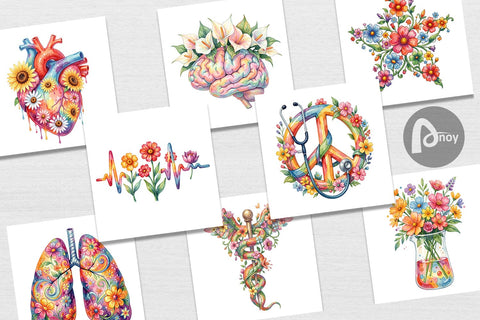 Digital Paper Watercolor Floral Retro Medical Anatomy Digital Pattern artnoy 