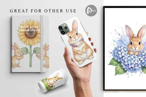 Digital Paper Watercolor Floral Spring Easter Bunny Digital Pattern artnoy 