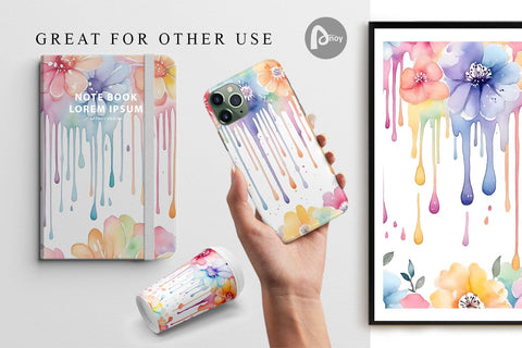 Digital Paper Watercolor Flower Drip Digital Pattern artnoy 