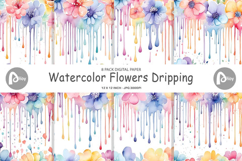 Digital Paper Watercolor Flower Drip Digital Pattern artnoy 