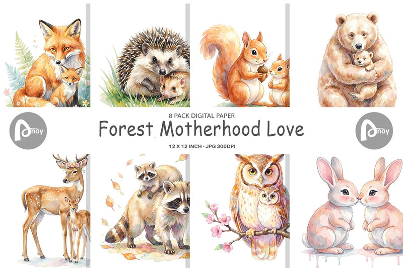 Digital Paper Watercolor Forest Motherhood Love Digital Pattern artnoy 