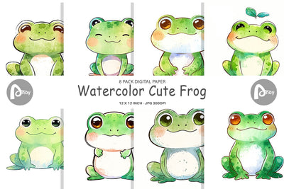 Digital Paper Watercolor Frog Digital Pattern artnoy 