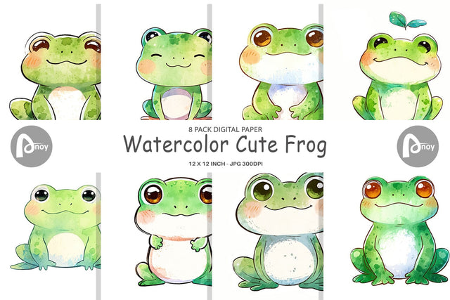Digital Paper Watercolor Frog Digital Pattern artnoy 