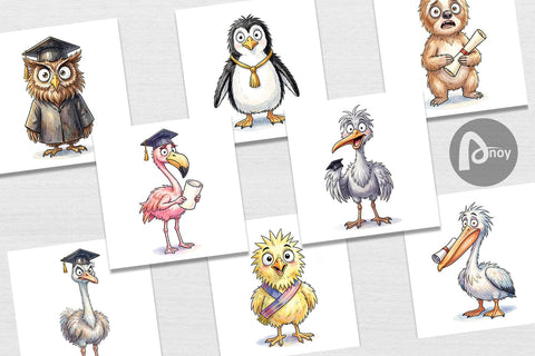 Digital Paper Watercolor Funny Animal Graduation Digital Pattern artnoy 