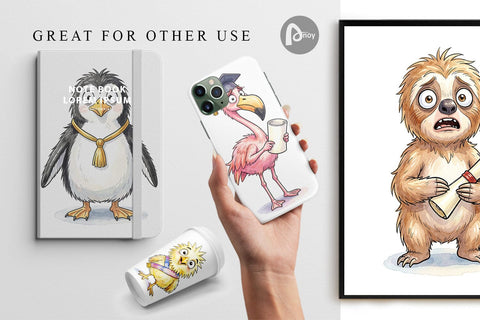 Digital Paper Watercolor Funny Animal Graduation Digital Pattern artnoy 